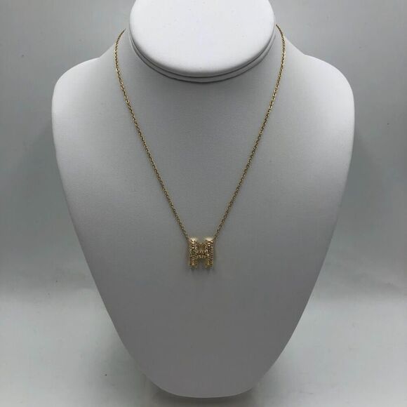 18K Gold Plated Women's Initial Letter H Cubic Zirconia Necklace Waterproof - Picture 4 of 13